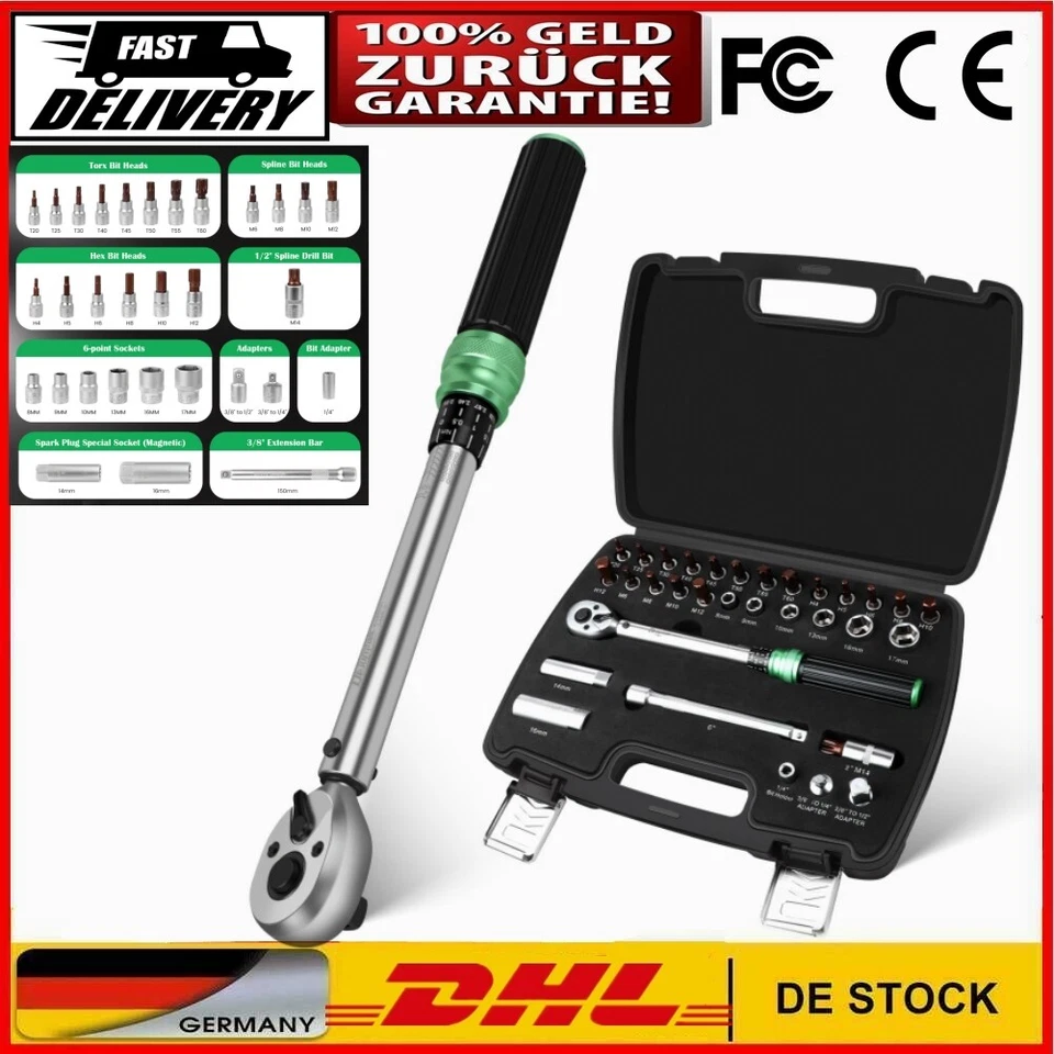 DEJUNPOOL Drehmomentschlüssel 3/8" 5-60Nm Motorrad Drehmoment Ratsche Knarre Schlüssel