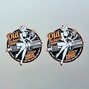 2x Small 1955 Old School Pinup Girl Mechanic Vinyl Sticker Decal 56x60mm Each - Bild 1 von 1