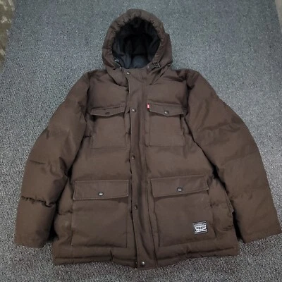 Parka Levis Para Hombres XL Marrón Pesada Cuatro Bolsillos Tela Ártica Acolchada Puffer Foto 1 de 4
