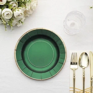 25 HUNTER GREEN 8" Metallic Round Paper DINNER PLATES Textured Rim Party - Picture 1 of 8