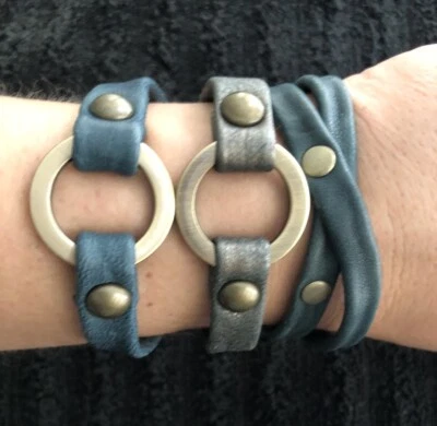 GB Vegano One Love Latón Círculo Gris Azul Cuero Pulseras Unisex Lote Pulsera Foto 1 de 4