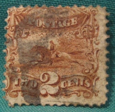 Used 2c Pictorial-Pony Express Rider-Scott #113-Issued 1869-Light Cancel - Image 1 of 2