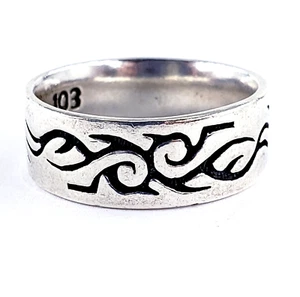 Vintage 925 Sterling Silver Mens 8MM Patterned Band Size 9.25 Ring Biker Rocker - Picture 1 of 6
