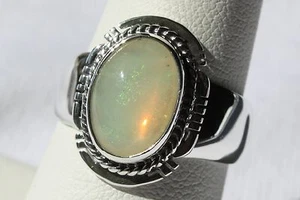 Signed Navajo Made Sterling Silver Ethiopian Rainbow Opal Ring 2.05 ct. - Size 8 - Picture 1 of 6
