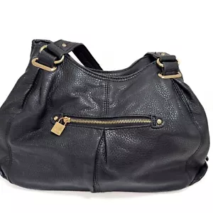 Anne Klein Black Leather Hobo Bag Designer Purse Handbag Gold Hardware - Picture 1 of 9