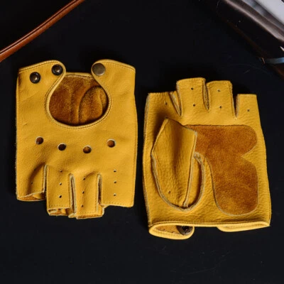 Men's Real Leather Cowhide Unlined Athletic Fingerless Half Finger Short Gloves - Image 1 of 4