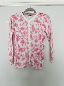 Women Vintage Laura Ashley pink & white floral thin cardigan size 12