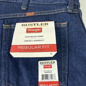 Pantalones de mezclilla Rustler Wrangler para hombre 40X30 rectos ajuste regular peso pesado 87619PW azul oscuro E8 - Imagen 1 de 15