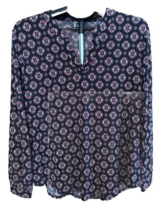 Anne Klein Large Geometric Pullover V- Neck Black/ Multi Color Stretchy Blouse - Image 1 of 4