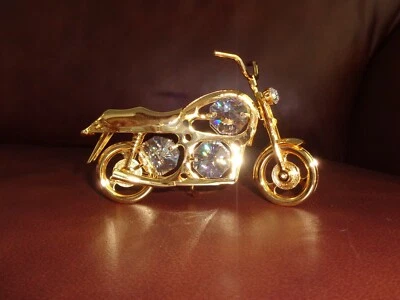 MOTORCYCLE~ 24K GOLD PLATED FIGURINE ADORNED USING SWAROVSKI CRYSTAL ELEMENTS