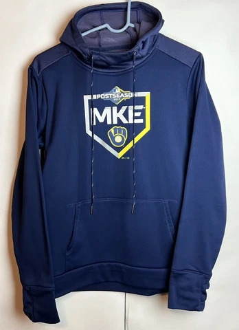 Majestic Milwaukee Brewers MKE Hoodie Sweatshirt - Womens Medium - Blue Cover