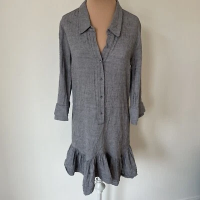 HALSTON HERITAGE Flounced Front-Button Heather Gray Cotton Wool Shirt Dress Sz 4 - Image 1 of 4