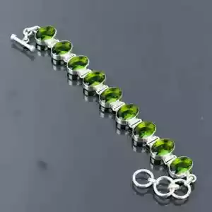 NaturalGreen Peridot Bracelet 925 Sterling Silver Bracelet Adjustable Chain' - Picture 1 of 6