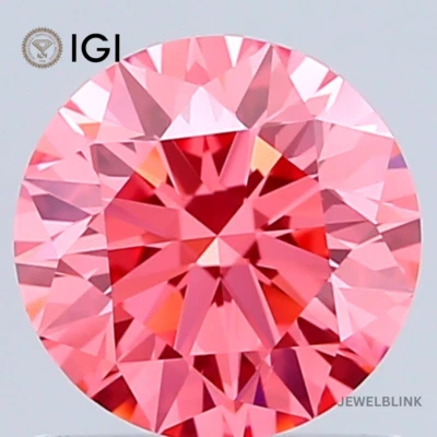 IGI Certified 1.02 Carat Fancy Vivid Pink VS2 Round Cut CVD Lab Grown Diamond - Image 1 of 4