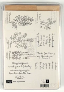 Stampin' Up! Retired Herb Expressions Wood Mounted Stamp Set of 8 Basil NEW Q587 - Picture 1 of 2