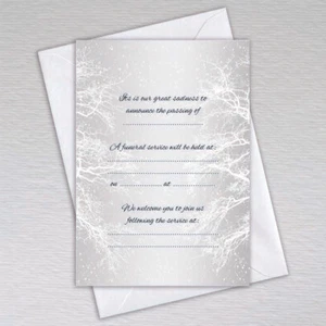 Pack of Winter Funeral Invitation / Announcement Cards Snowy Tree Design - Picture 1 of 1