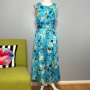 Nine West Blue Floral Wide Crop Leg Belted Jumpsuit 4 - Picture 1 of 6