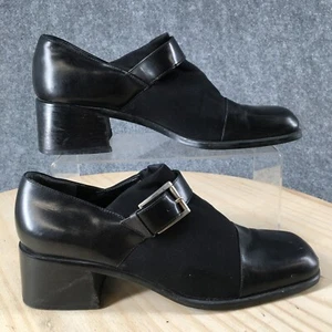 Nine West Shoes Womens 9 Slip On Cap Toe Buckle Loafer Black Faux Leather Heels - Picture 1 of 18