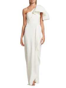 ROLAND MOURET Belhaven One-Shoulder Gown l Square Silk Jacquard C1001 White 08 - Picture 1 of 10