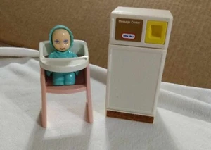 Vintage Little Tikes Blue Play House Refrigerator & High Chair with Baby - Picture 1 of 2