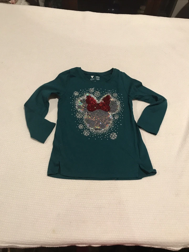 Top verde lentejuelas abatibles Minnie Mouse jumping beans edición limitada para niñas de Disney talla 4 Foto 1 de 4