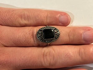 Bijoux Bague en argent taille 60 avec pierre noir Onyx ? (L45) - Picture 1 of 6