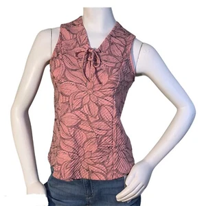 Women’s Sleeveless Top Shirt Front Tie Pink/Black Floral Fitted by Route - Picture 1 of 6