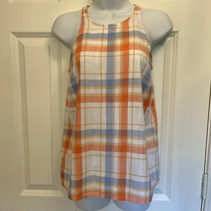 Old Navy Sz XS Tank Top Blue Coral Plaid Button Back 100% Cotton Adorable EUC! - Picture 1 of 7