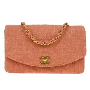 Chanel Pink Linen Small Diana Shoulder Bag 165240 - Picture 1 of 11