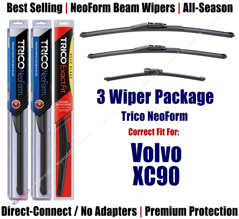 Paquete de 3 limpiaparabrisas delanteros y traseros NeoForm - aptos para Volvo XC90 2007-2011 - 162413/2213/15G Foto 1 de 1