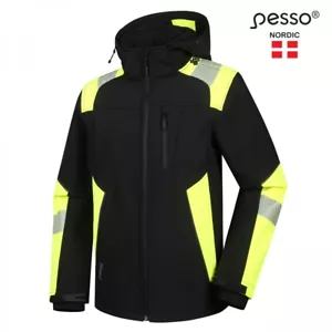 Safety Jacket Premium Softshell Workwear Waterproof Durable Pesso HI VIS Black - Picture 1 of 4