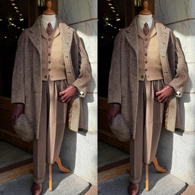 Abrigo de hombre Tweed vintage espiga informal mezcla de lana blazer chaqueta larga Foto 1 de 4