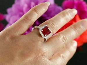 2.92 Ct Natural Ruby & Diamond Wedding Awesome Ring 14K Solid White Gold Size 8 - Picture 1 of 12