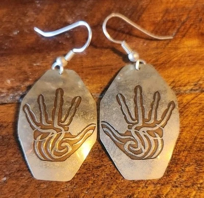 Sterling and copper Hand Palm Print Dangle Earrings Shaman Southwest Artisan - Image 1 of 4