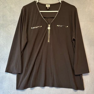 Anne Klein Bouse Quarter Zip Stretchy Fancy Office Career Studded 3/4 Sleeve XL - Picture 1 of 16