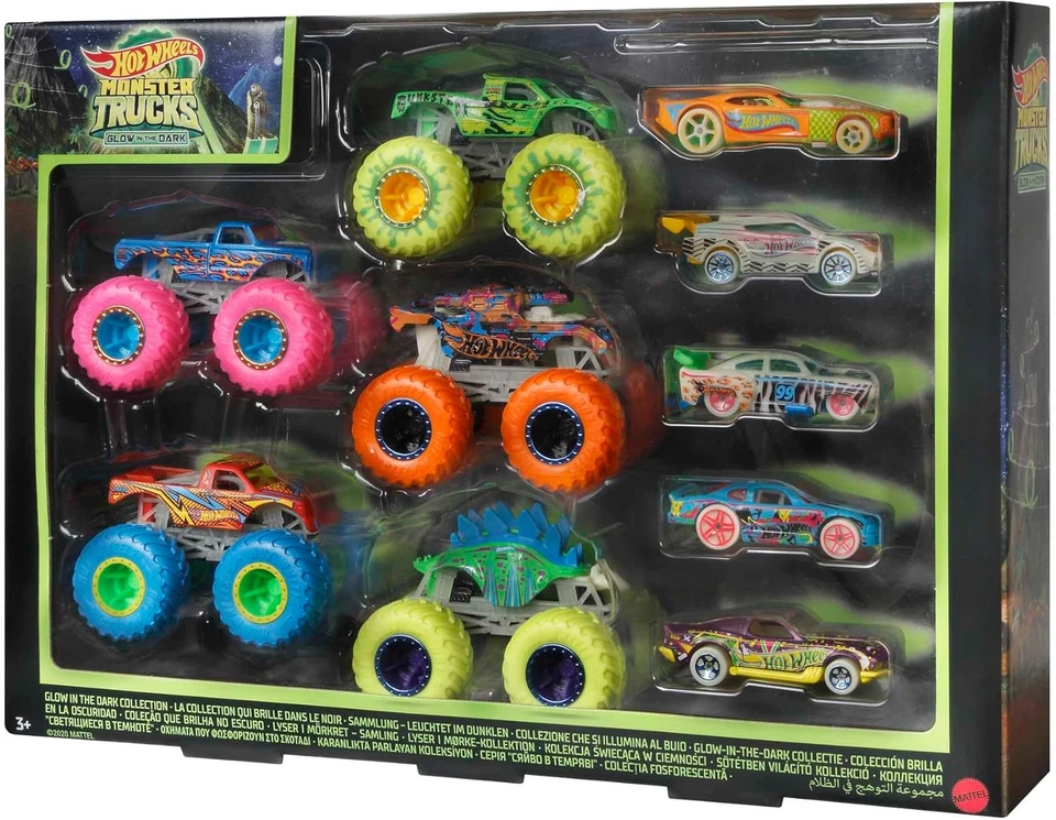 - Monster Trucks Fluo Set Con 10 Veicoli, 5 Monster Trucks E 5 Macchinine in Sca - Immagine 1 di 4