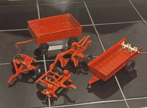 Vtg 5 Slik Toys Oliver & Ertl 1950's Farm Implement Metal/ Diecast Accessories - Picture 1 of 24