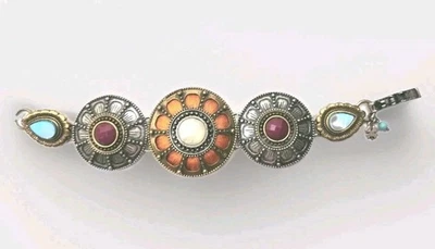 Pulsera Lucky Brand Boho Distintiva Multi Tono Metal Piedra Naranja Rojo Coral Aqua Foto 1 de 4