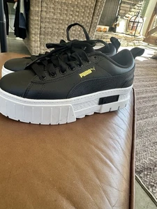 PUMA Black Platform Sneakers Women’s Size 5.5C White Cream Chunky Sole - Picture 1 of 14