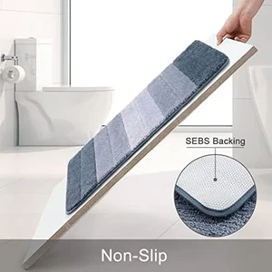 Soft Microfiber Gradient Bath Mat Set US Shaped Rug Non Slip Quick Dry Blue - Picture 1 of 7