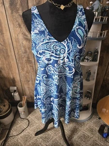 Kim Rogers XL Floral Swim Dress Aqua with blue and white wide straps lined bra - Picture 1 of 5