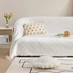 Sofa Slipcovers Towel Cover Cotton Knit Geometrical Couch Cover for 4 Seat Cu... - Picture 1 of 6