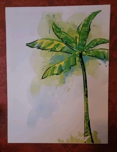 Cuadro tropical Aloha Boho 16 pulgadas x 12 pulgadas acuarela sobre lienzo palmera  - Imagen 1 de 24