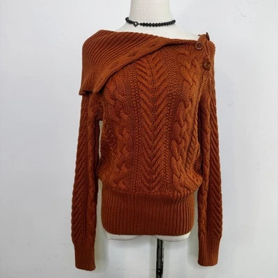 Винтажный Y2K ржавчины коренастый кабель вязаный свитер с плеча Бардо подготовить милый S - Изображение 1 из 4