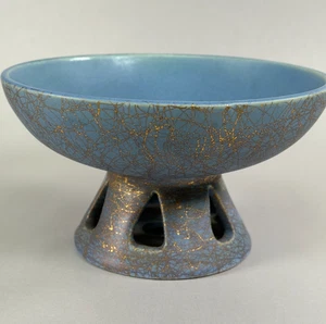 Royal Haegar UFO Atomic Blue & Gold Compote Candy Dish - Vintage - Picture 1 of 4