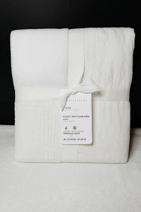 Pottery Barn Cozy Patchwork Euro Sham White 26x26 Mindfully Made Fair Trade Quil - Picture 1 of 5