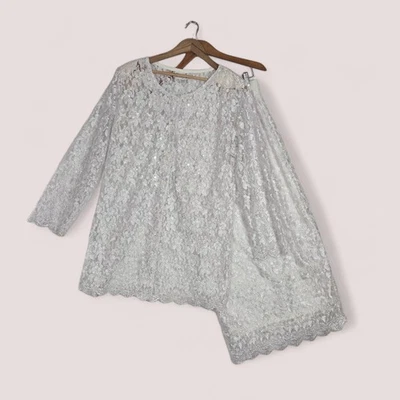 De Colección Surya 2 Piezas Chaqueta Maxi Falda Talla L* Blanco Encaje Cuentas Novia Hada Etérea Foto 1 de 4