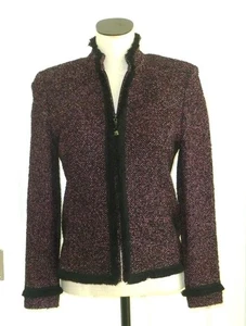ST JOHN COLLECTION USA Marie grau schwarz pink Tweed Strick Fransenbesatz Reißverschluss Jacke 4 - Bild 1 von 12