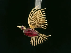 Broche de pájaro vintage de oro amarillo de 18 quilates y granate - c1970 - Imagen 1 de 14