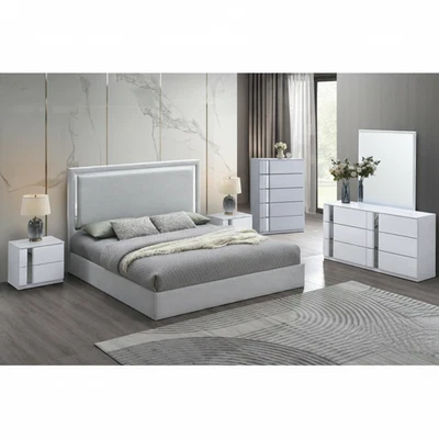 Moderno juego de dormitorio California King con marco de madera gris/blanco de 6 piezas Foto 1 de 4